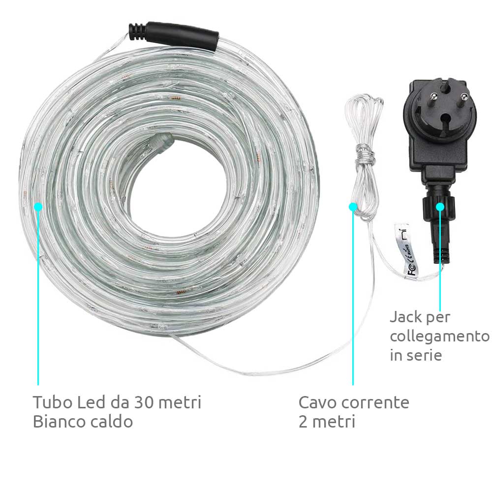 Tubo luci Led per addobbi di natale 30m bianco caldo ideale per Interno  Esterno