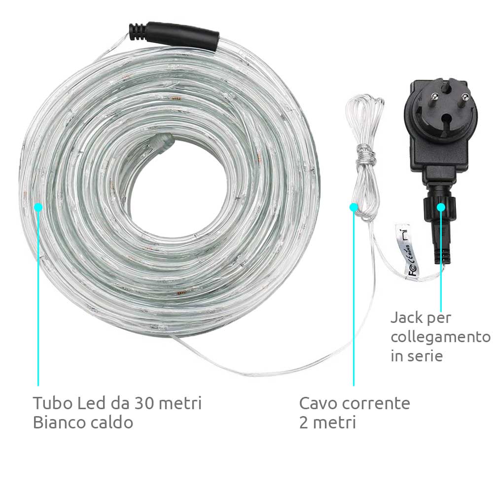 Tubo luci Led per addobbi di natale 30m bianco caldo ideale per Interno Esterno foto 5