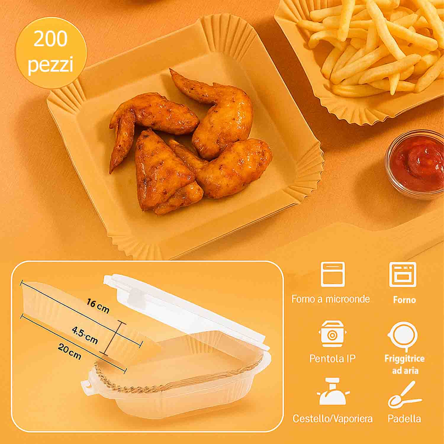 Carta Forno Friggitrice Aria 200 Fogli Quadrati 16-20cm foto 6