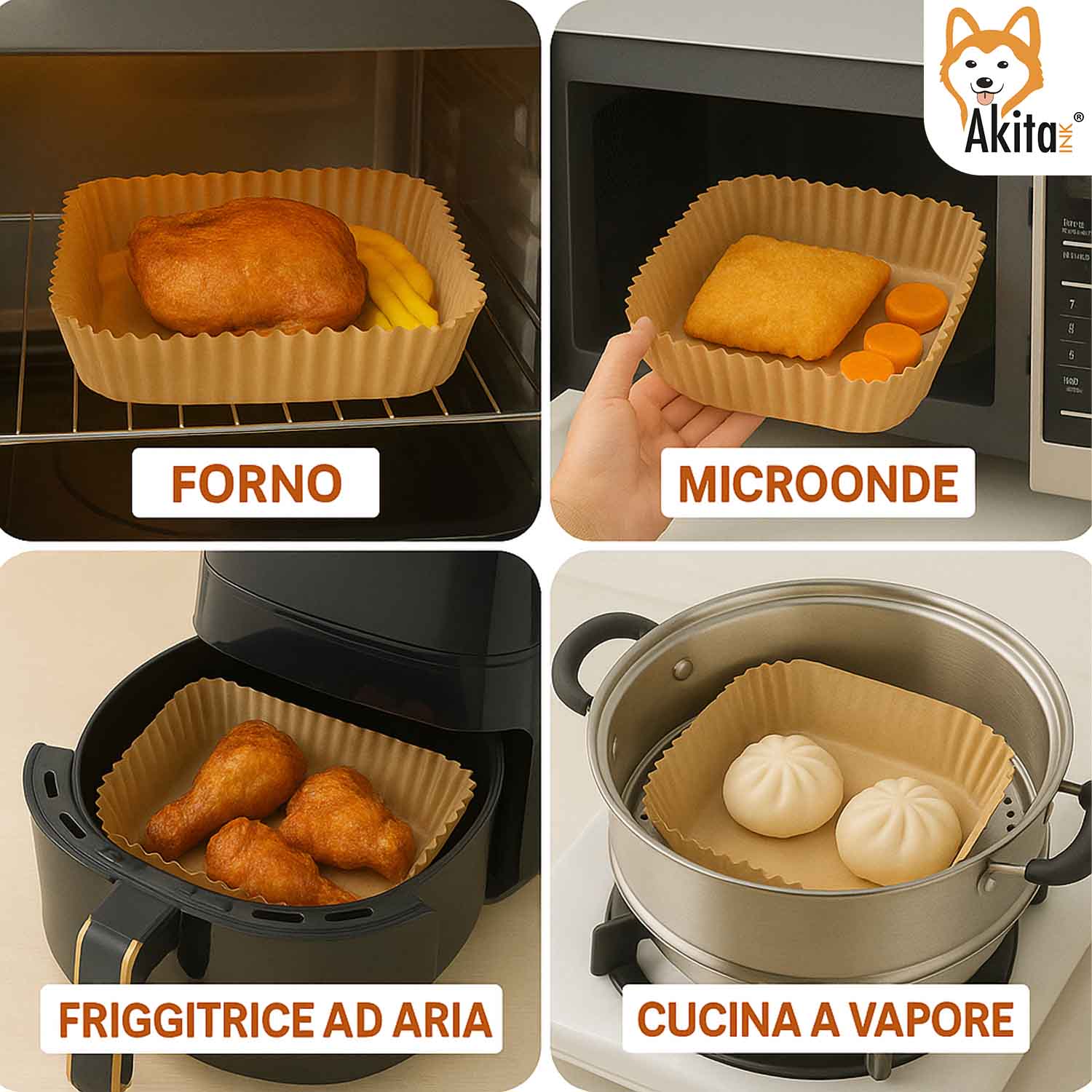 Carta Forno Friggitrice Aria 200 Fogli Quadrati 20-24cm foto 3