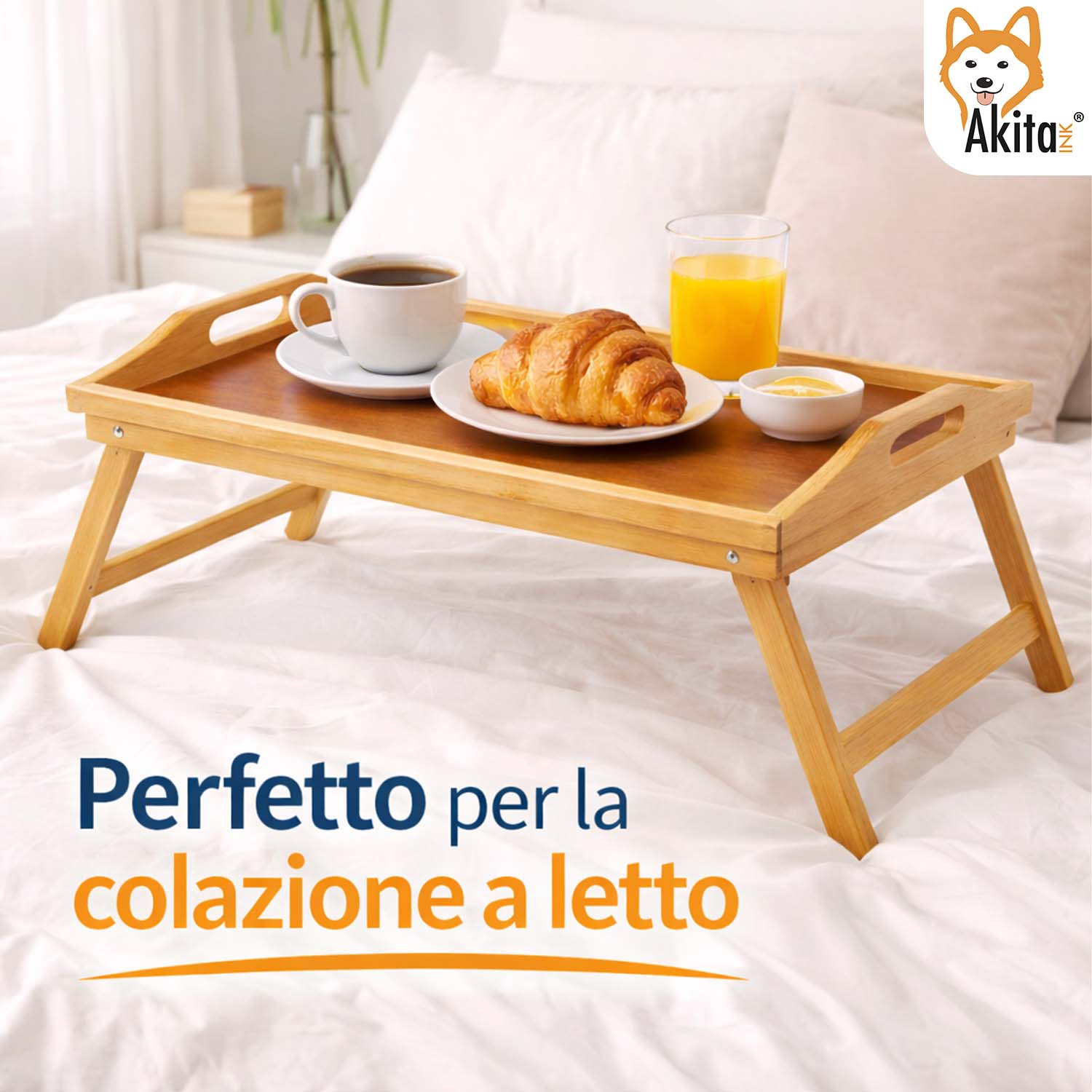 Vassoio Tavolino Letto Pieghevole in Bamboo 50x30 cm foto 3