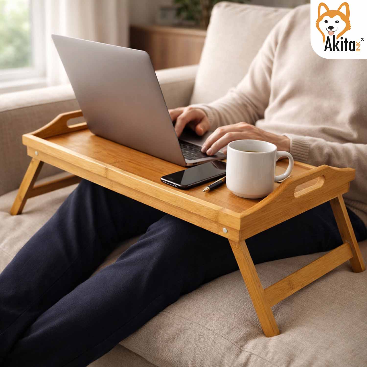 Vassoio Tavolino Letto Pieghevole in Bamboo 50x30 cm foto 6