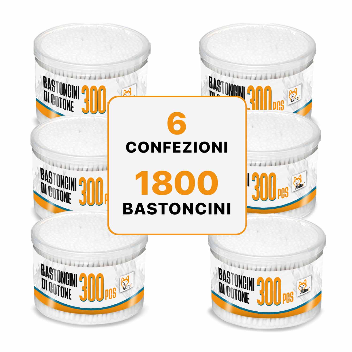 Akitaink - Bastoncini Cotonati Biodegradabili | 6 Confezioni x 300 PZ foto 2