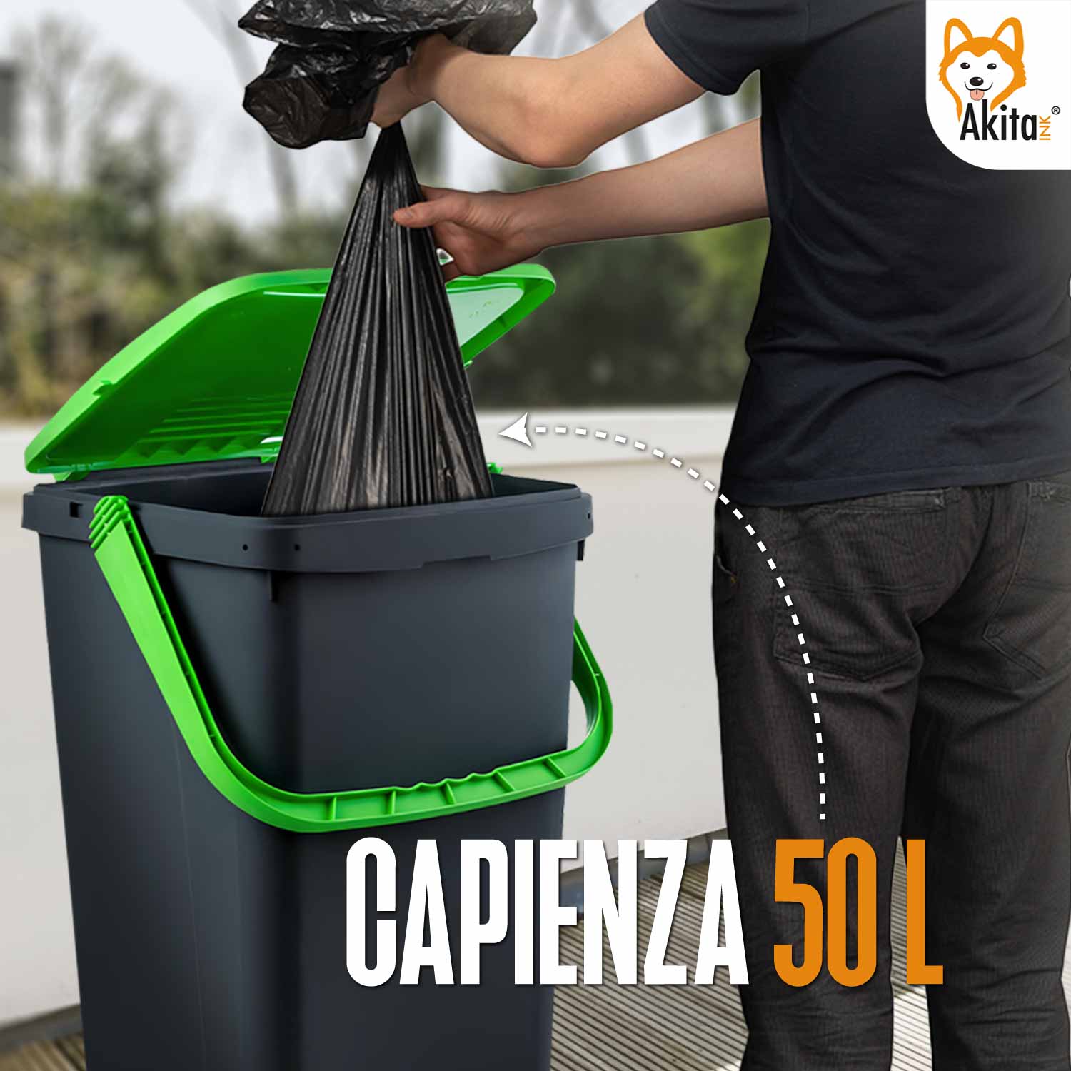Akitaink - Set 3 Pattumiere Differenziata 50L Cad. Totale 150L, Made in Italy foto 5