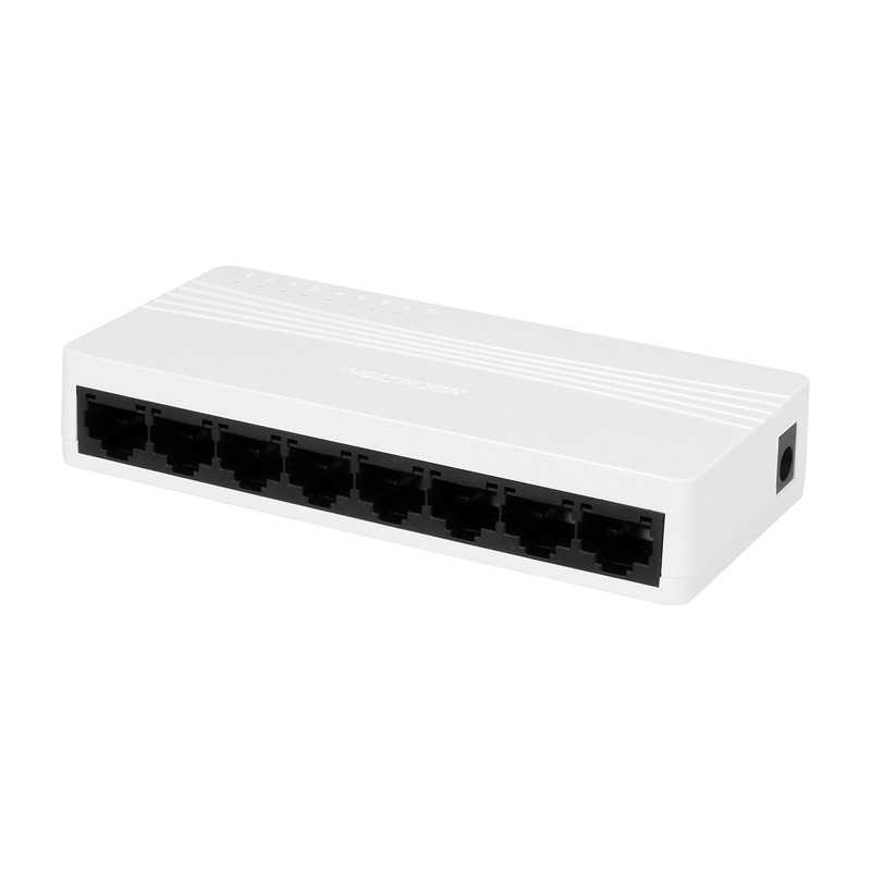 Switch hikvision ds-3e0108d-e 8pt lan desktop 10/100m rj45 case plastica