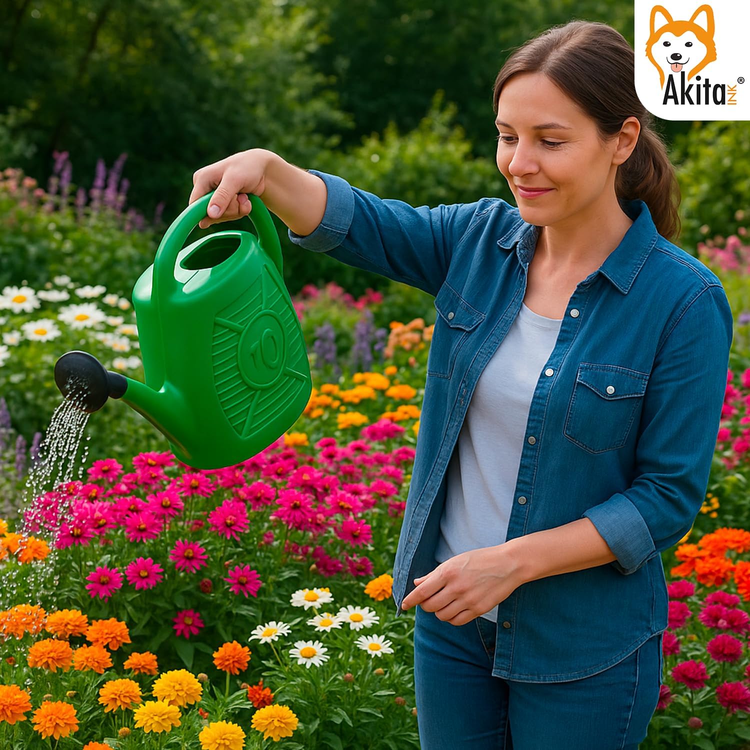 Annaffiatoio 12L Plastica Riciclata Verde per Giardinaggio foto 3