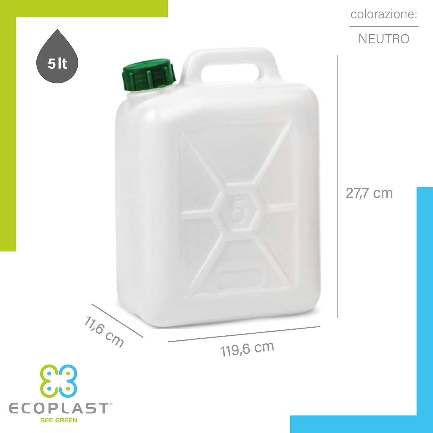 Tanica Ecoplast 5L in Plastica Resistente - Made in Italy foto 3