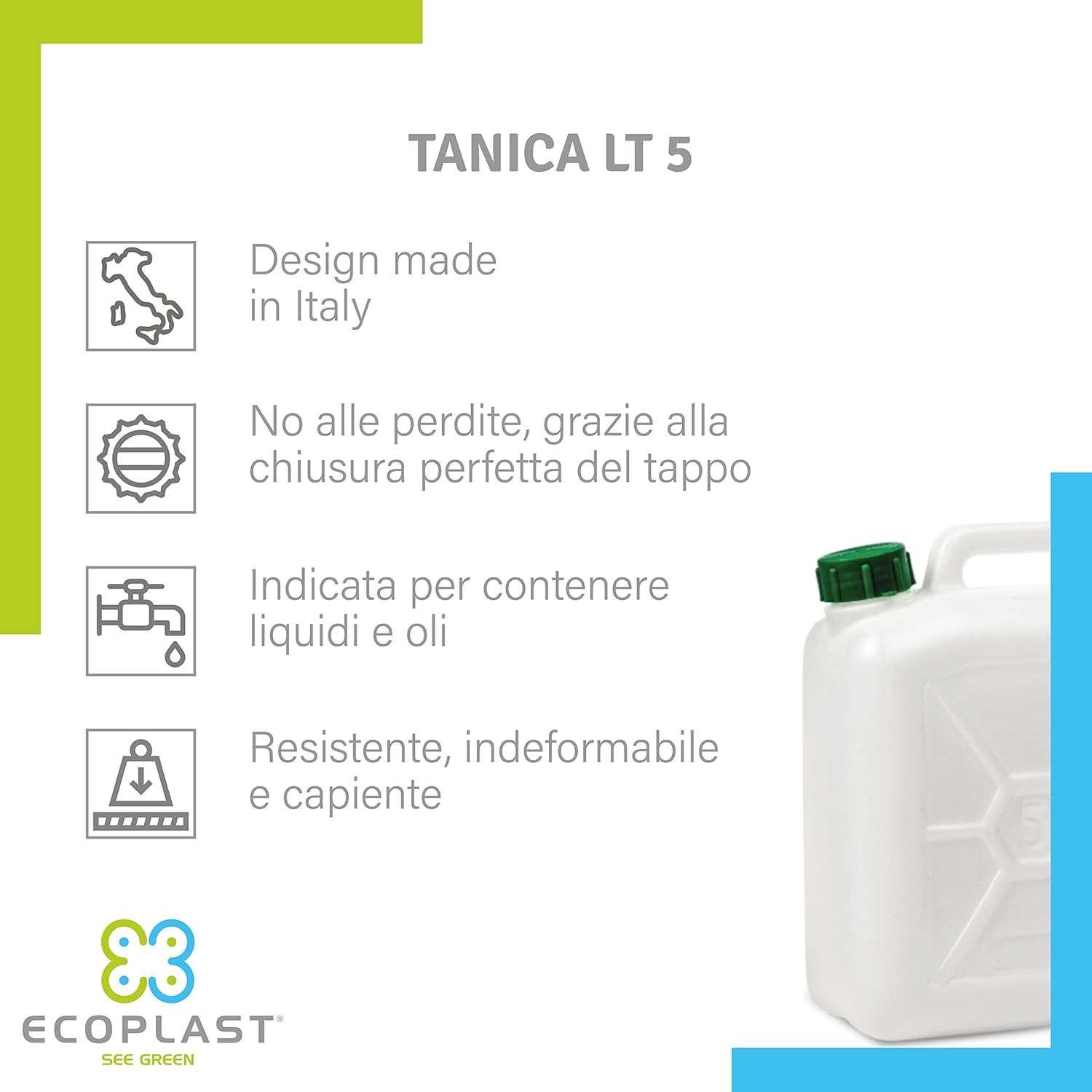 Tanica Ecoplast 5L in Plastica Resistente - Made in Italy foto 5