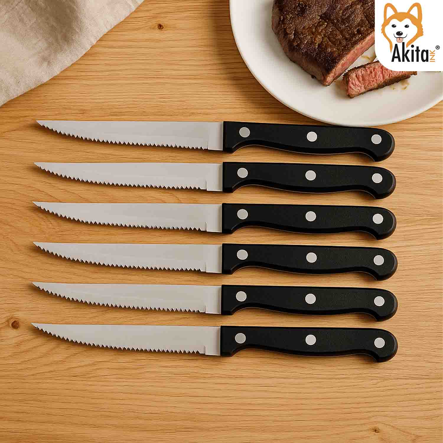 AkitaInk Set 6 Coltelli Bistecca Classic Acciaio Inox 11cm foto 3