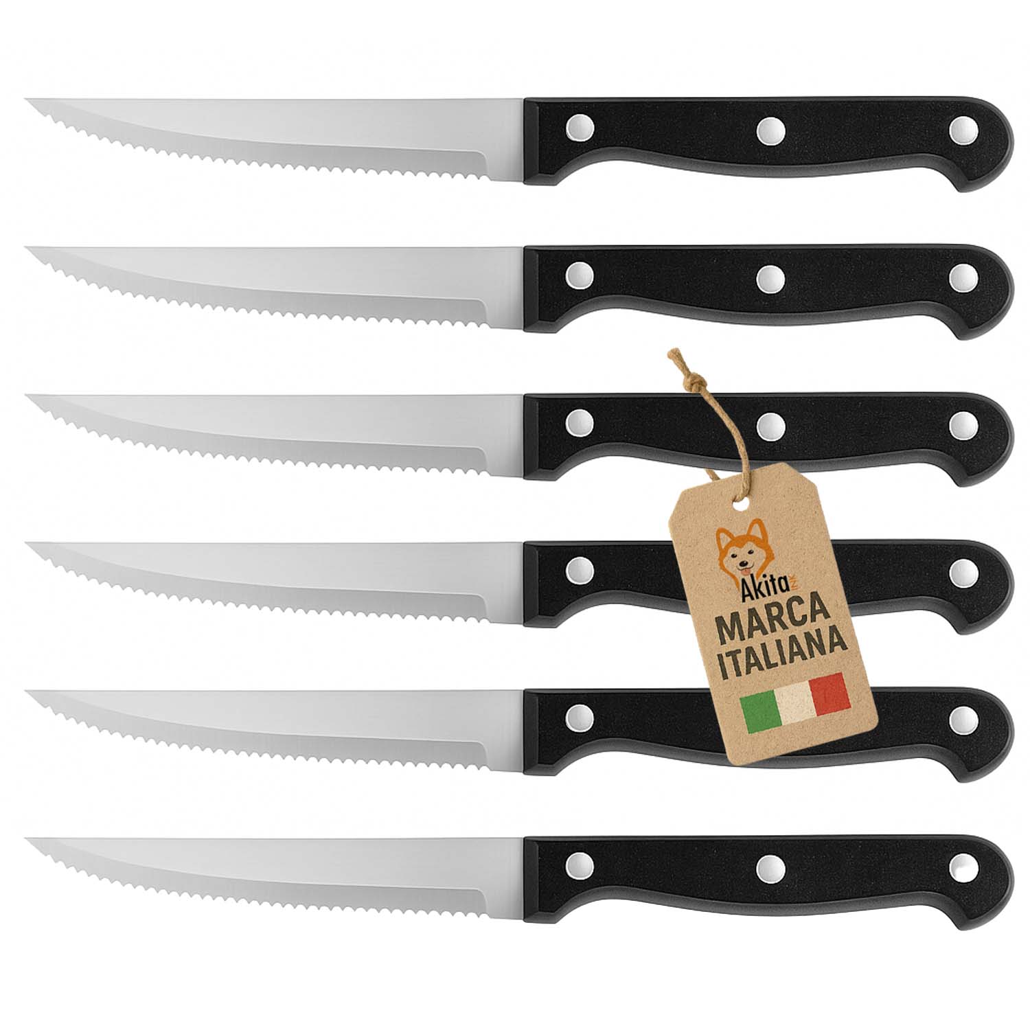AkitaInk Set 6 Coltelli Bistecca Classic Acciaio Inox 11cm foto 2