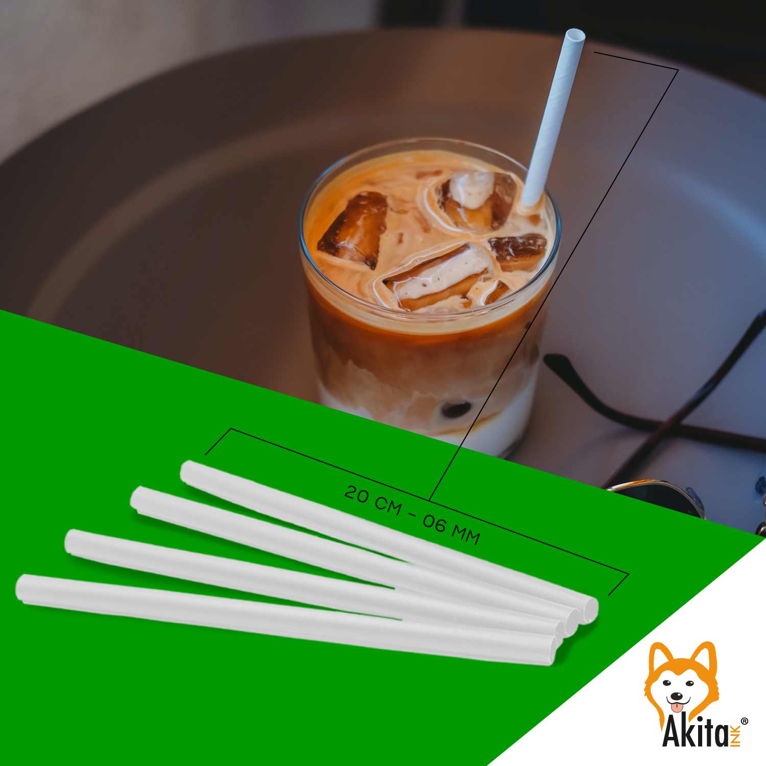 Akitaink [250 pezzi - 20 cm - 6mm] Cannucce per cocktail nere in carta - Bianco foto 5