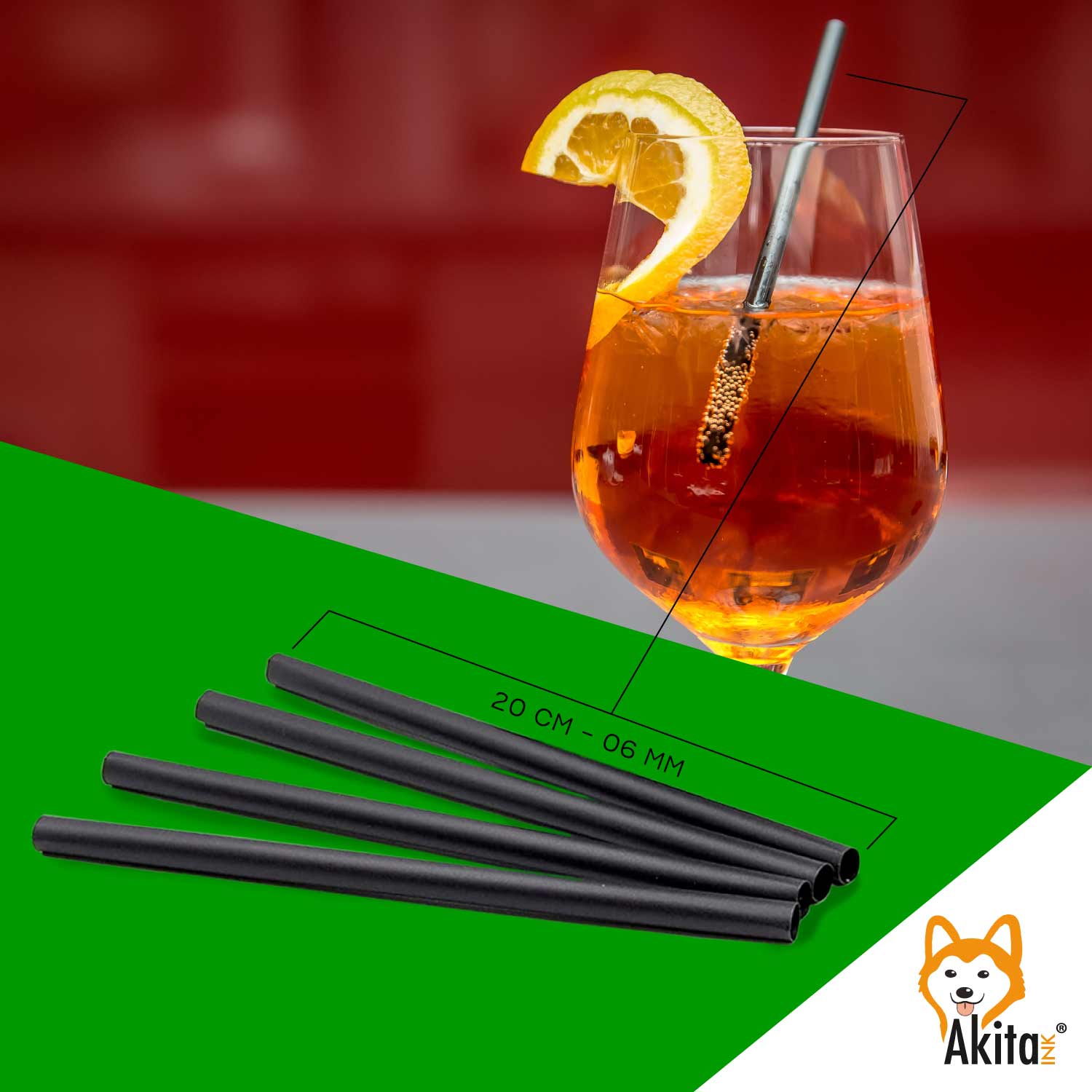 Akitaink [250 pezzi - 20 cm - 6mm] Cannucce per cocktail nere in carta - Nero foto 6