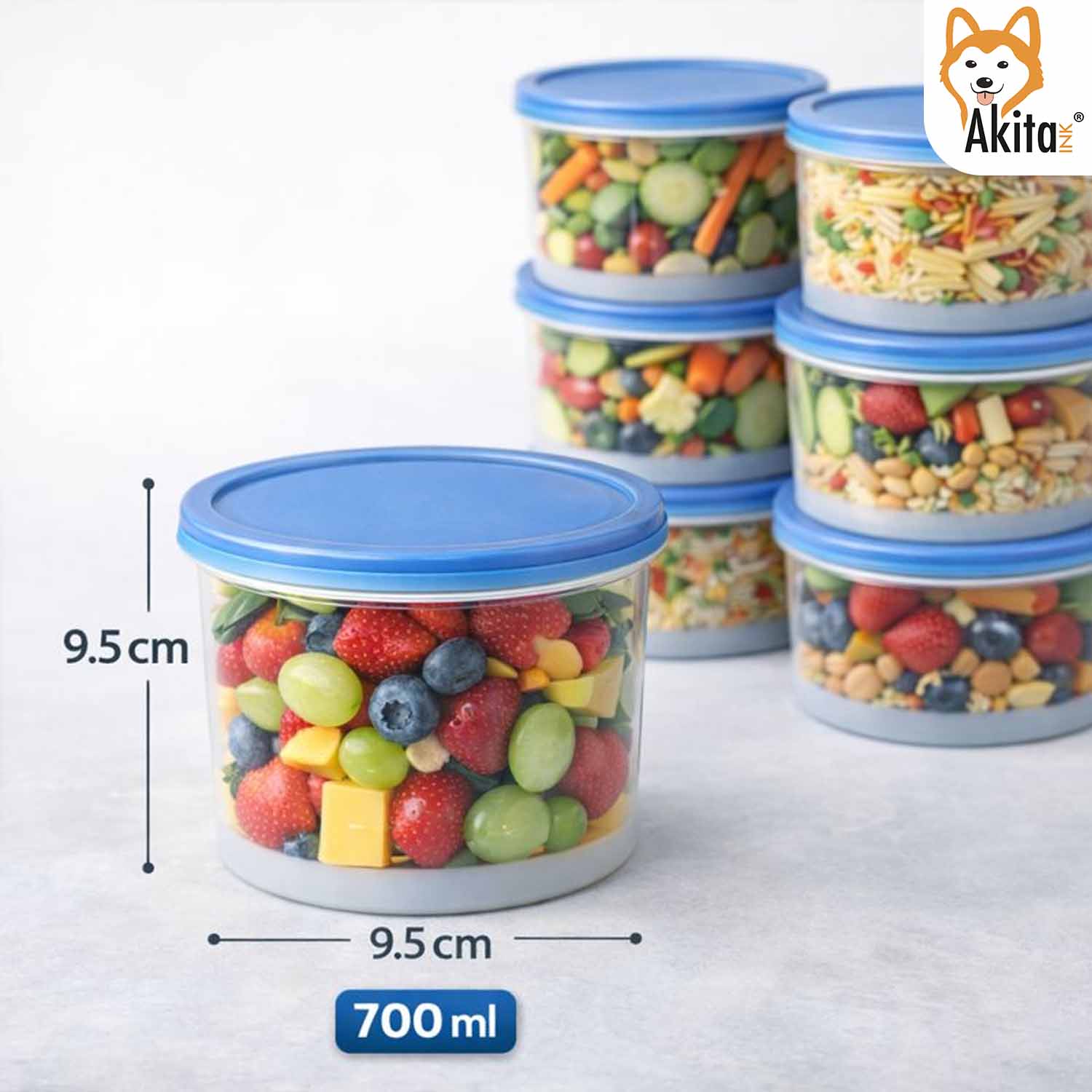 Set 12 Contenitori Tondi 700 ml con Coperchio Blu foto 3