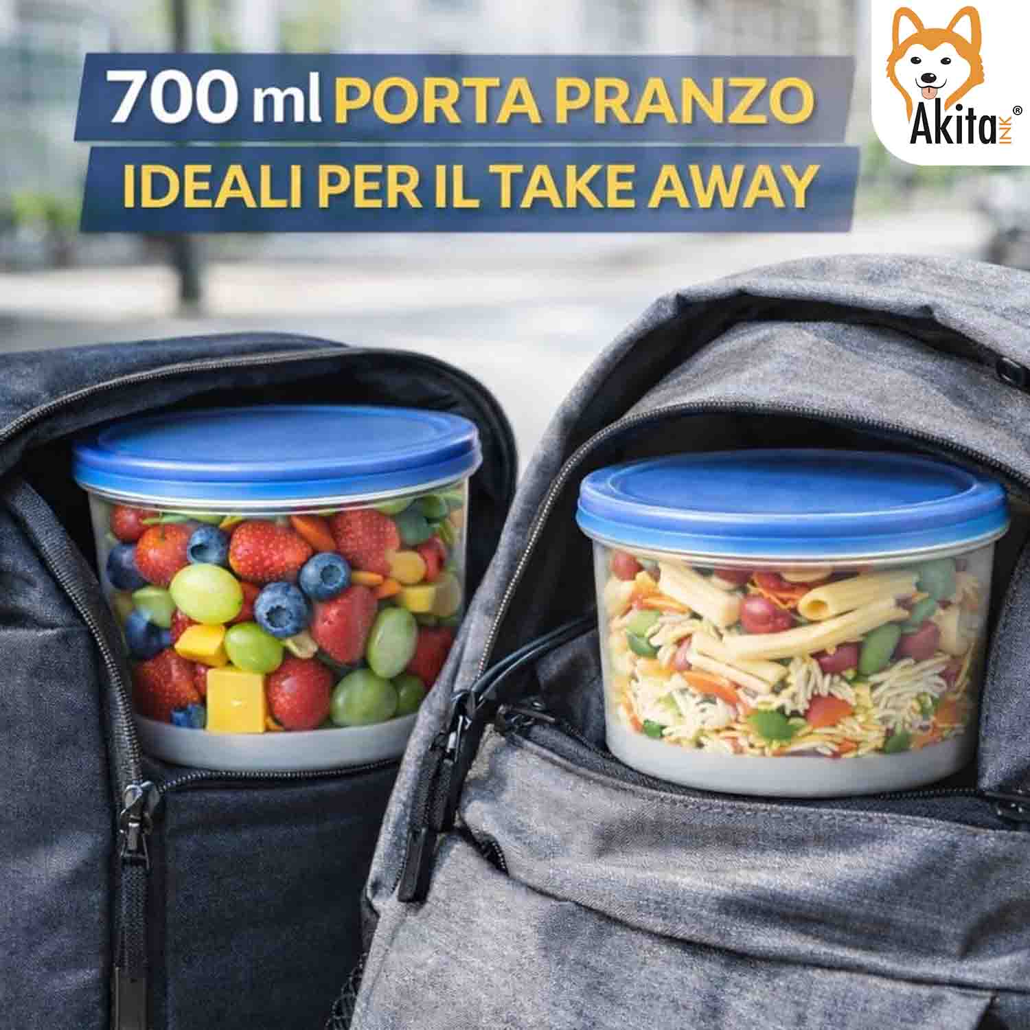 Set 12 Contenitori Tondi 700 ml con Coperchio Blu foto 4