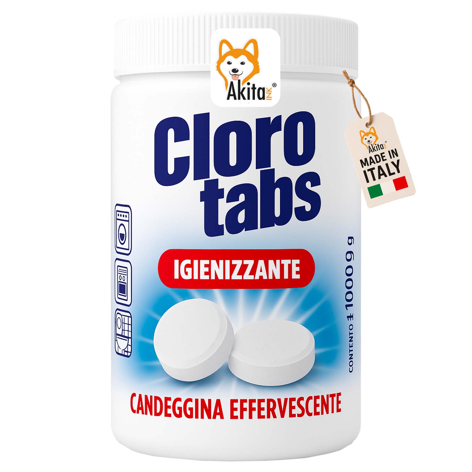 Cloro tabs 1kg - pastiglie multiuso candeggina.