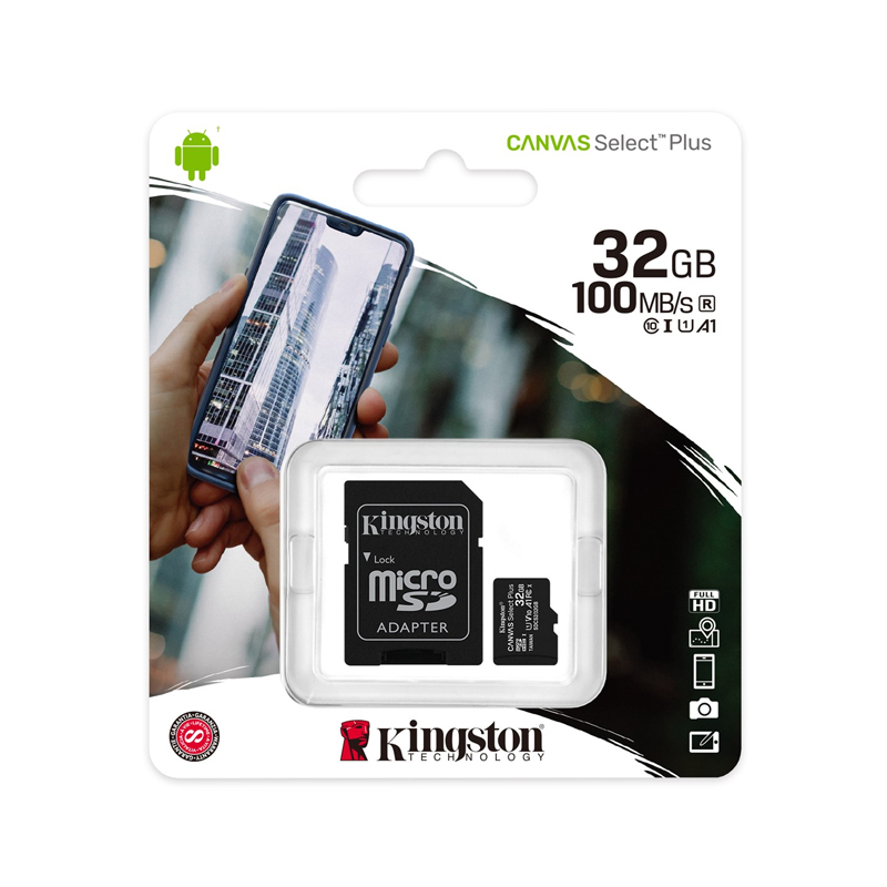 MicroSD Kingston 32GB classe 10 velocità fino a 100mb/s adattatore SD incluso