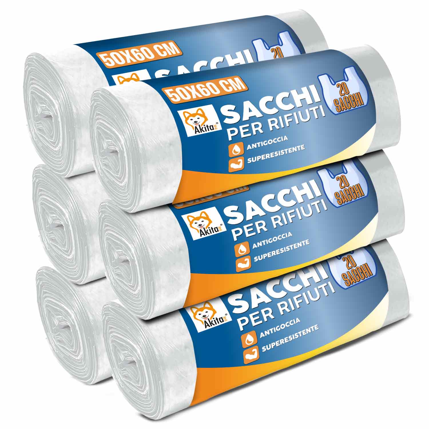 120 sacchetti spazzatura 30l, 6 rotoli da 20 sacchi 50x60 pattumiera trasparente.