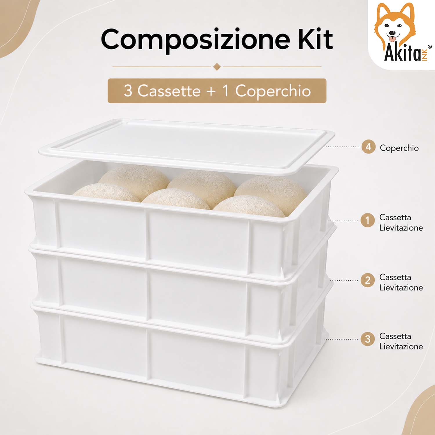 Akitaink 3 Cassette Lievitazione Pizza Pane Coperchio foto 3