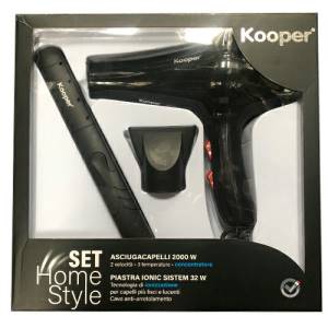 Kooper set asciugacapelli 2000w e piastra 32w nero