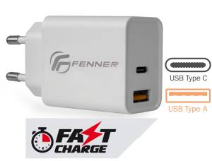 Fenner caricabatterie universale type-c + usb 20w fast charge.