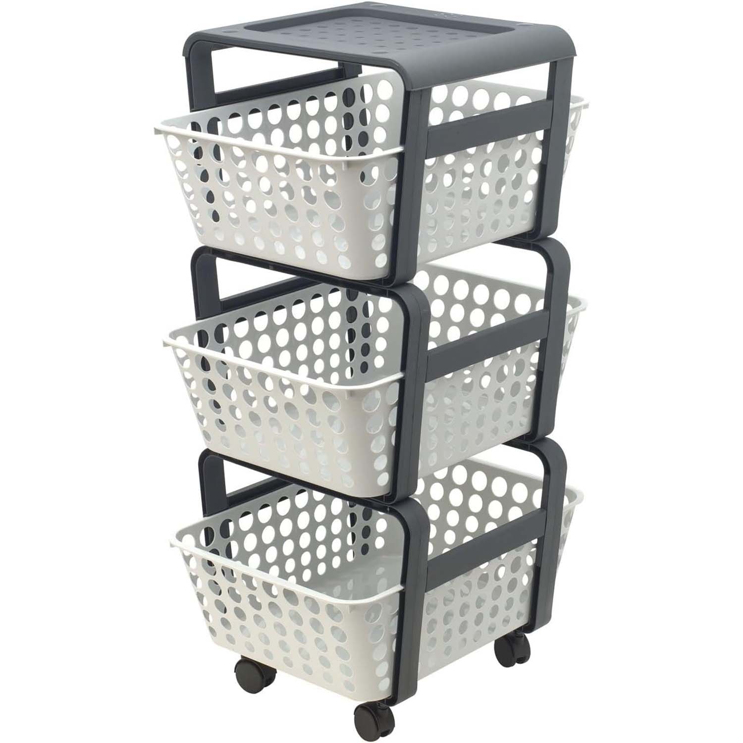 Carrello modula ecoplast bianco 3 ripiani con ruote.