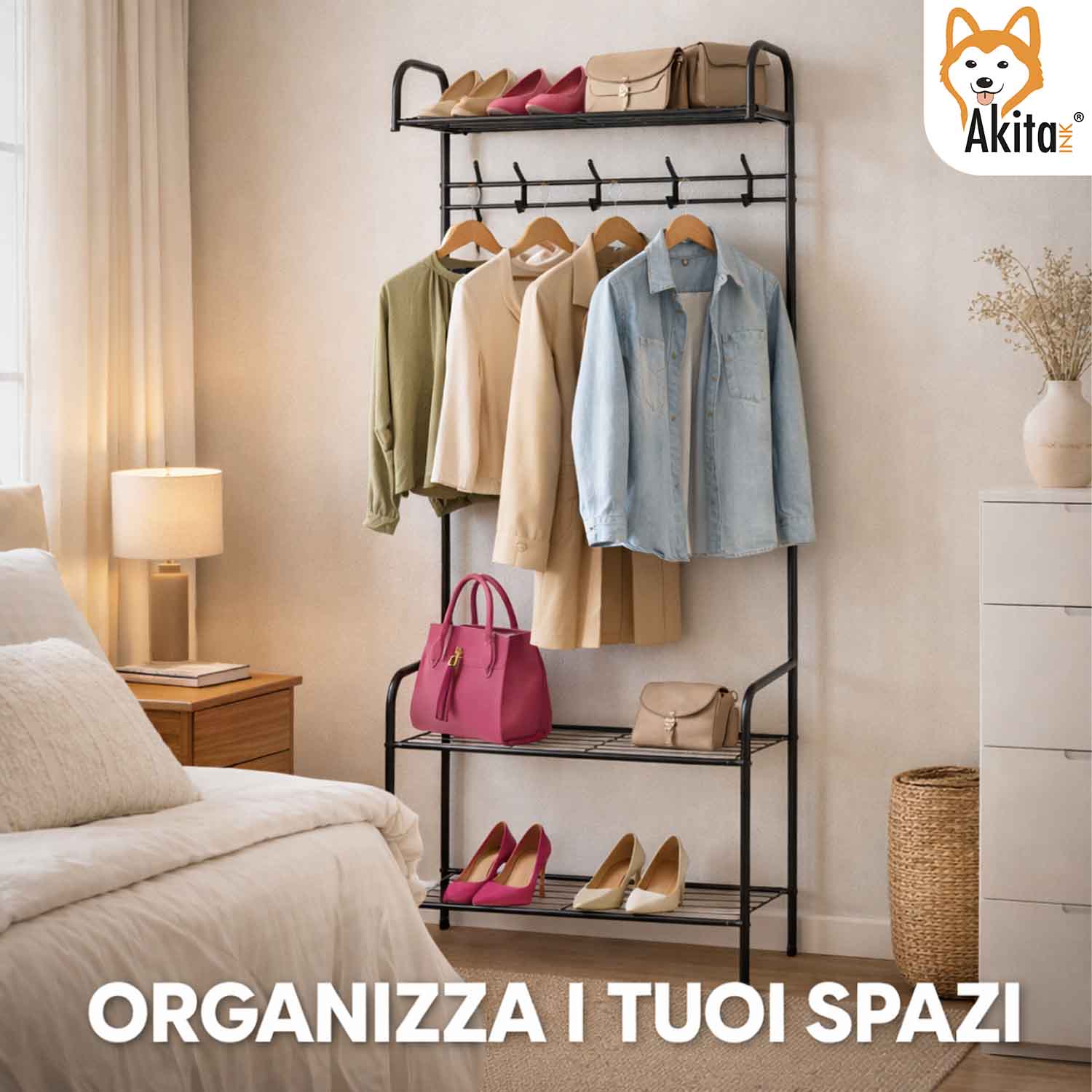Stand Appendiabiti da Terra con Ripiani e Ganci Nero foto 4