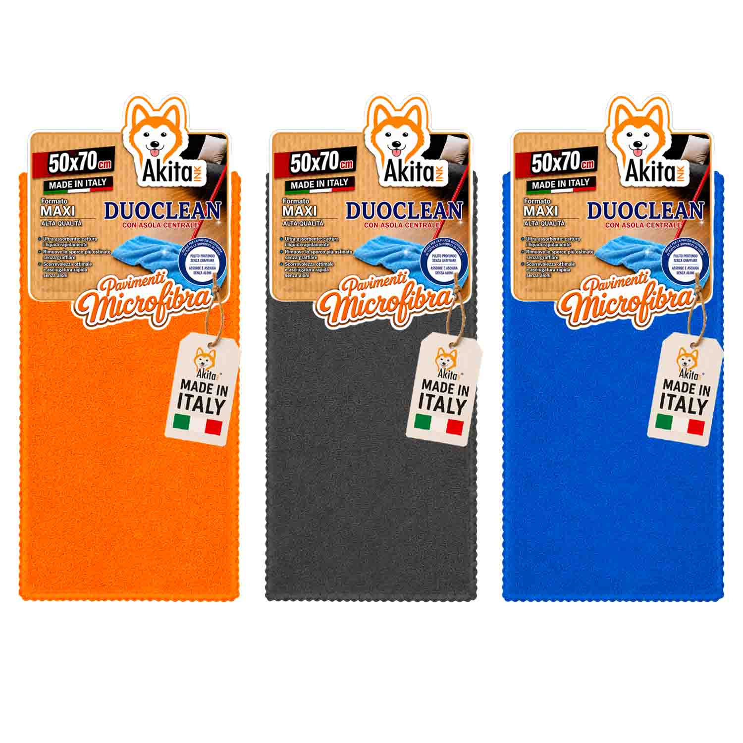 Akitaink 3 Panni Pavimenti Microfibra Duo Clean 50x70 cm foto 2