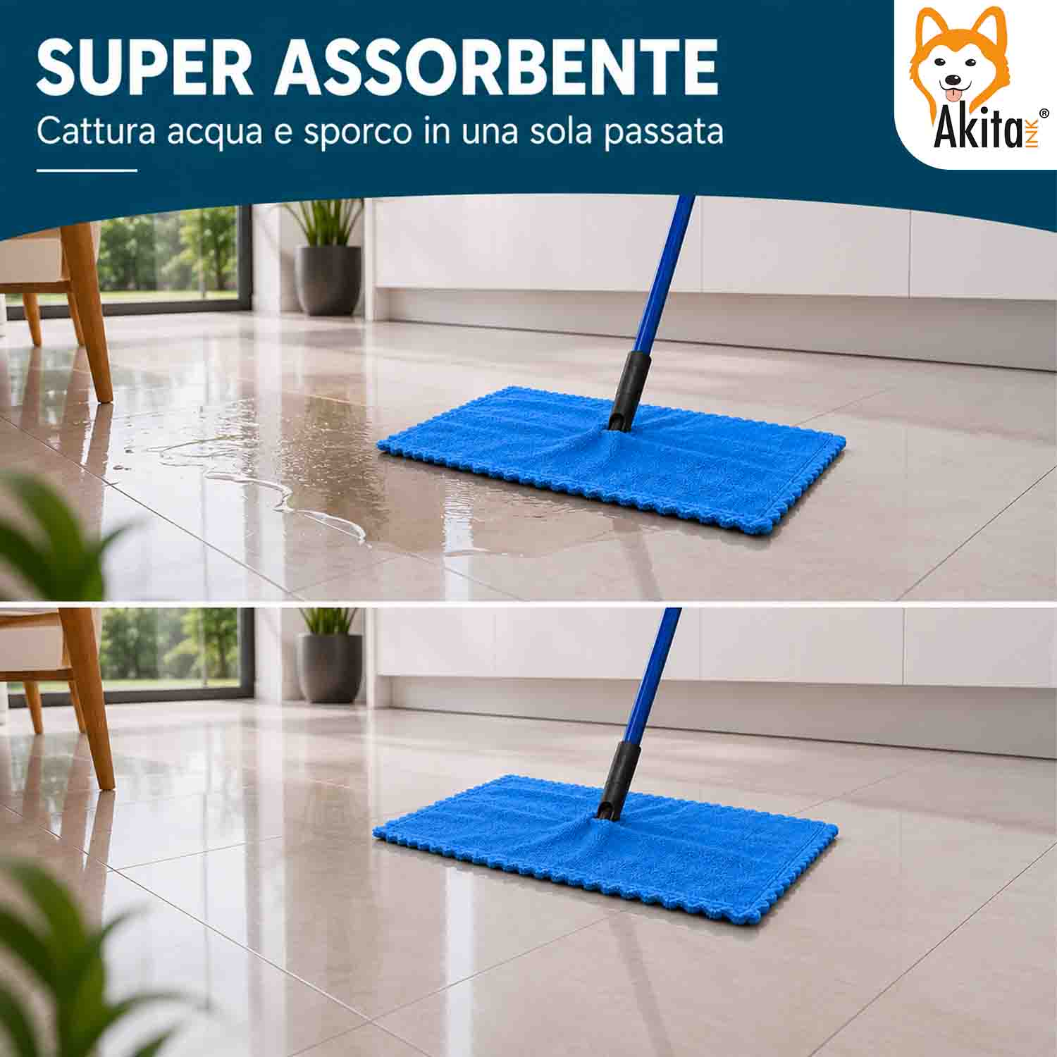 Akitaink 3 Panni Pavimenti Microfibra Duo Clean 50x70 cm foto 3