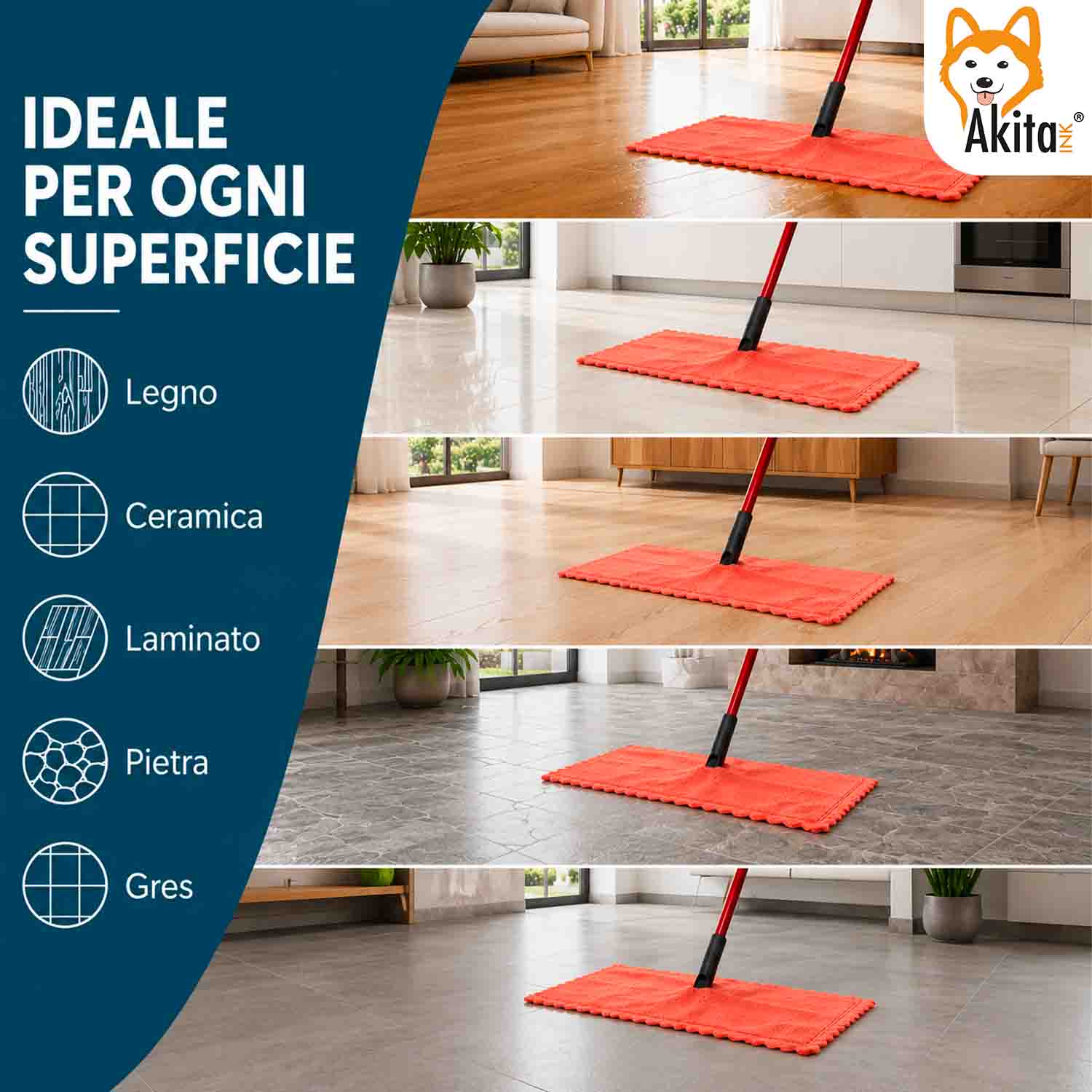 Akitaink 3 Panni Pavimenti Microfibra Duo Clean 50x70 cm foto 6