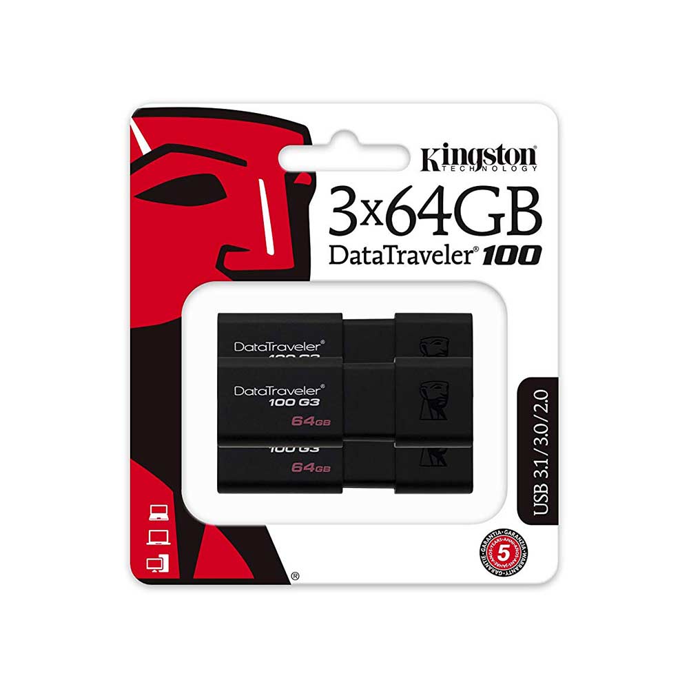 KIT 3 pezzi Kingston 64 GB Datatraveler 100 G3 USB 3.0 DT100G3-GB foto 2