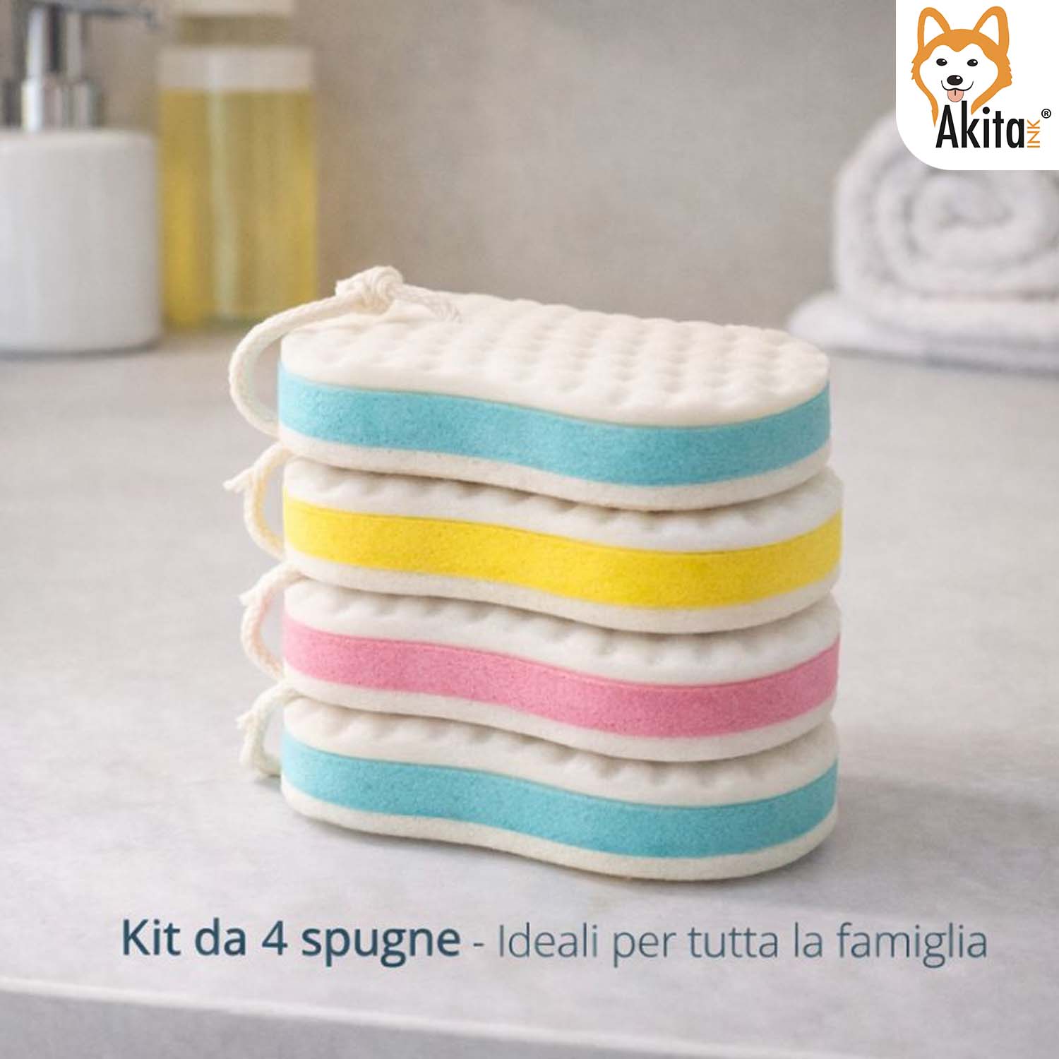 Kit 4 Spugne Bagno Morbide con Corda per Uso Familiare foto 6