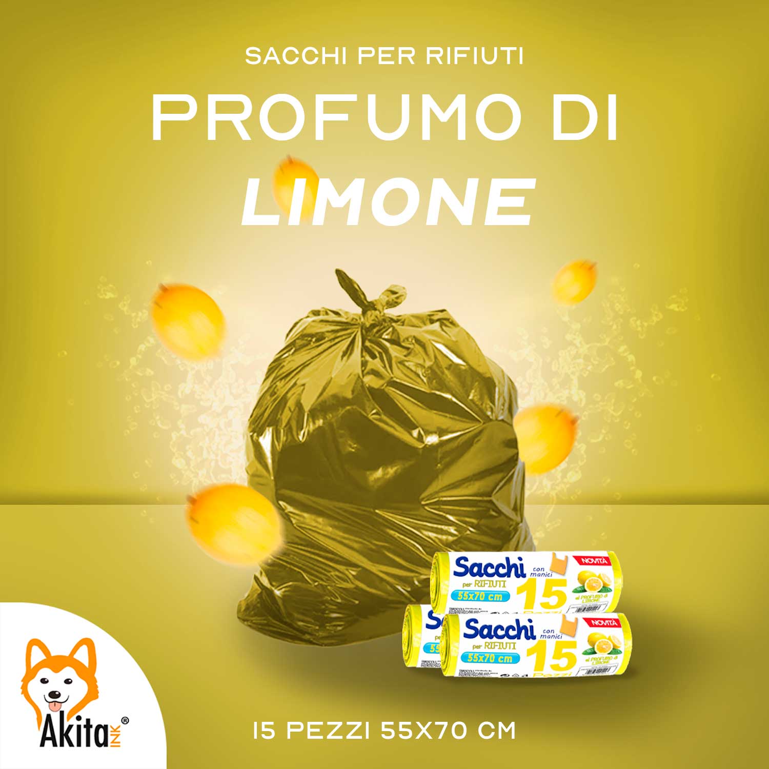 Sacchi spazzatura Manici Profumati Limone 45 PZ 55x70cm foto 4