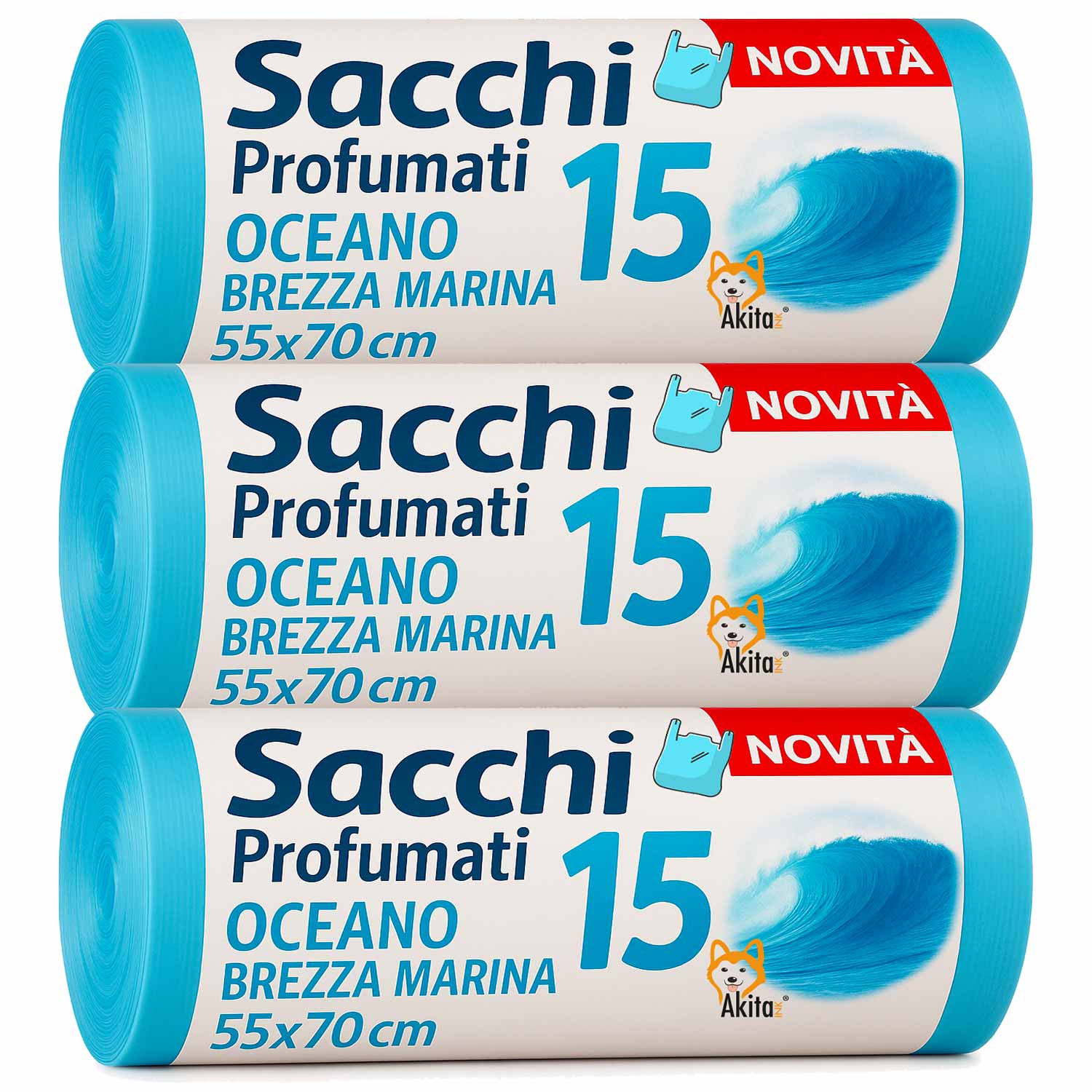 Sacchi spazzatura Manici Profumati Brezza marina 45 PZ 55x70cm foto 2