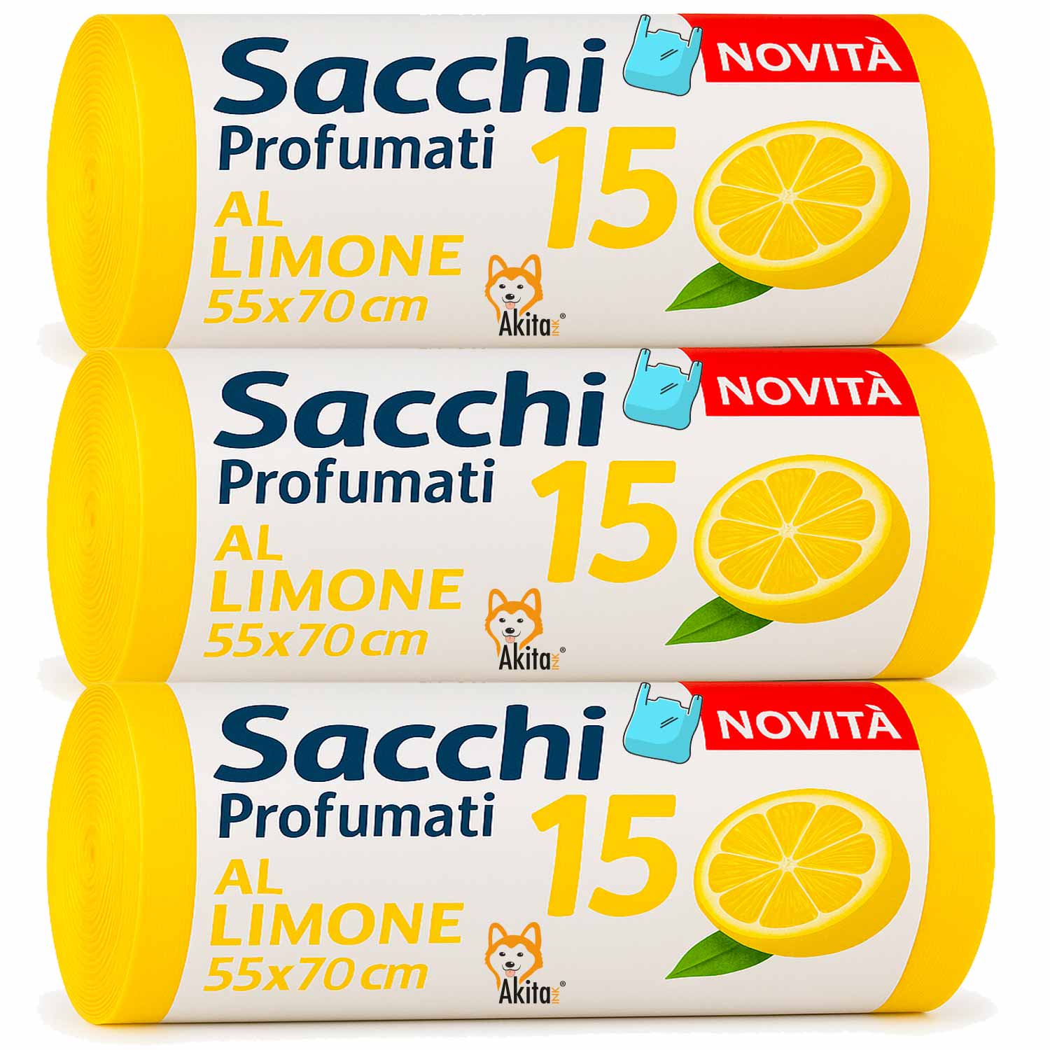Sacchi spazzatura Manici Profumati Limone 45 PZ 55x70cm foto 2