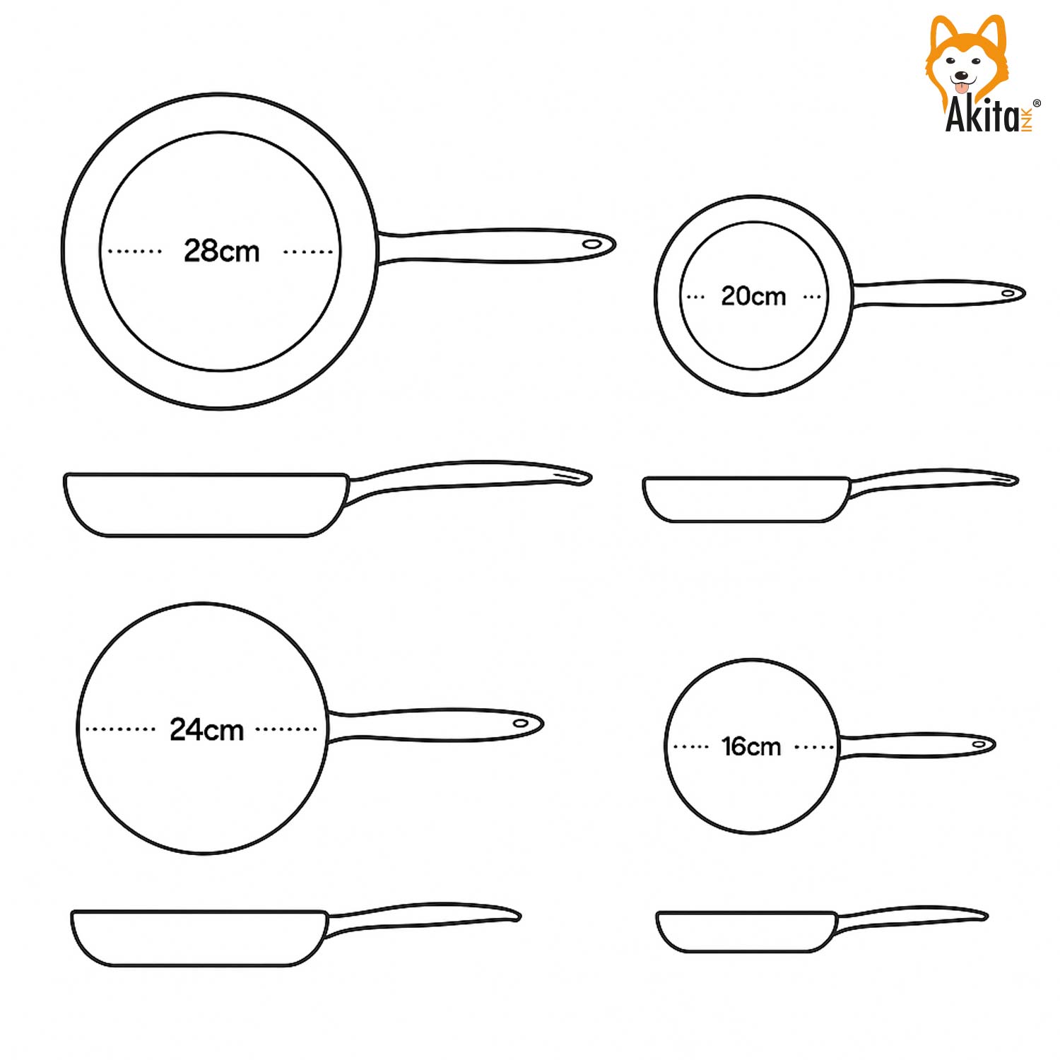 Set 4 padelle antiaderenti Akitaink 16-28 cm cucina foto 5