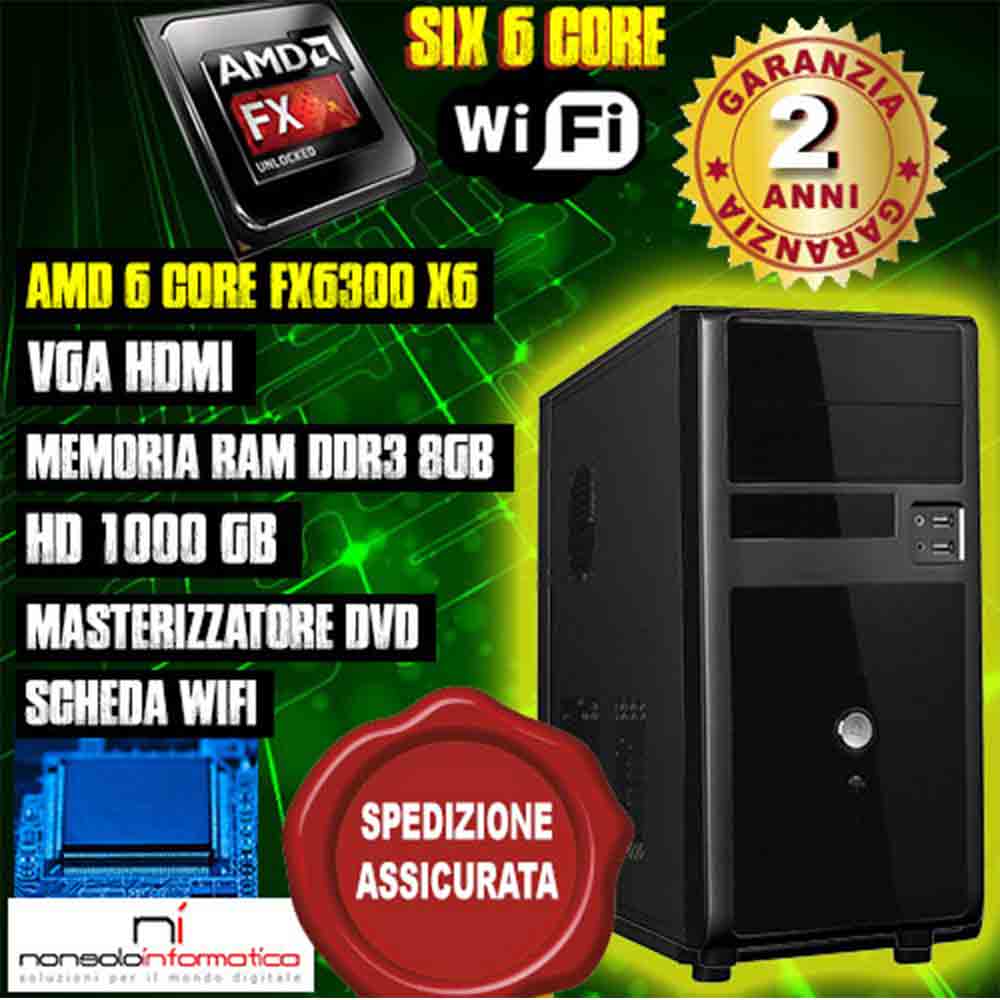 PC DESKTOP COMPUTER AMD 6 CORE FX6300 X6 / 1000GB / 8GB DDR3 / WIFI ASSEMBLATO foto 2